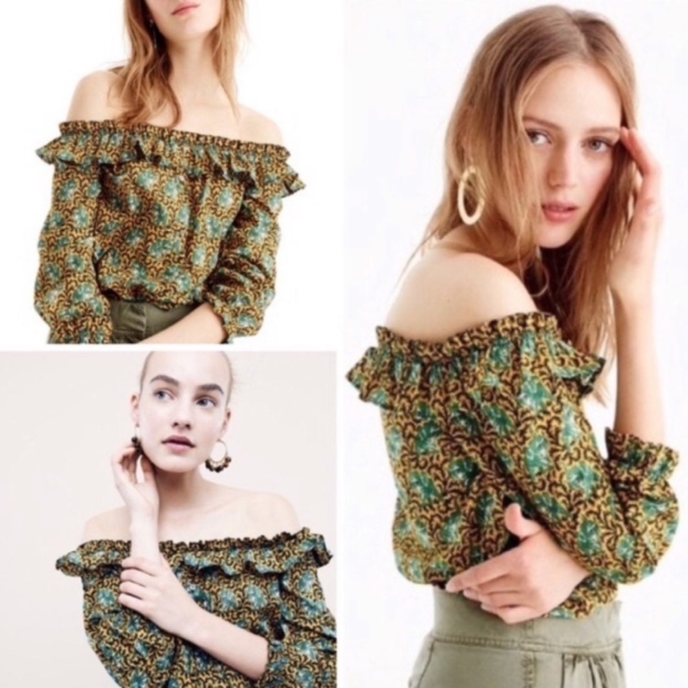 J Crew off shoulder elephant print tip